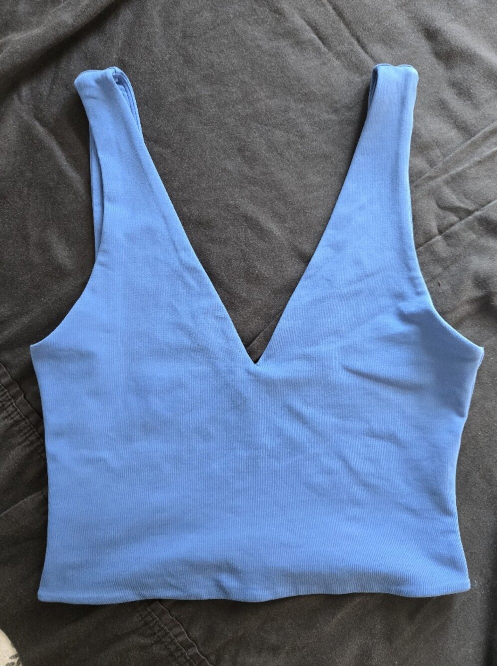 Babaton Blue Ribbed Deep V Crop Top